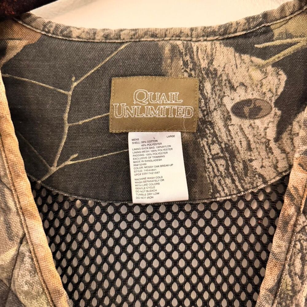VINTAGE Quail Unlimited Mossy Oak Breakup Camo Hunting Vest Size L - Picture 3 of 4